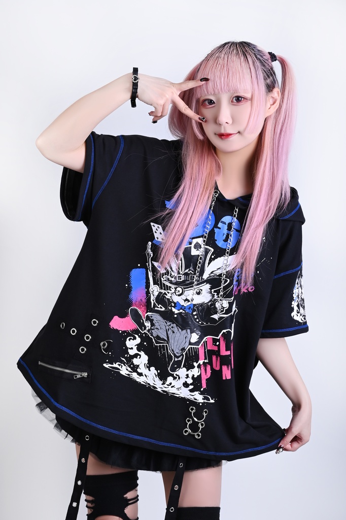 Jillpunk可愛いパンク ハロウィン 原宿系 派手かわ 20周年記念限定 ジョーカーうさぎ魔術師 取り外し可能袖 飾り縫い 2way兎耳 ゆったり長袖パーカー パンクメンズ レディースV系男女兼用ファッション秋葉系カッコいい