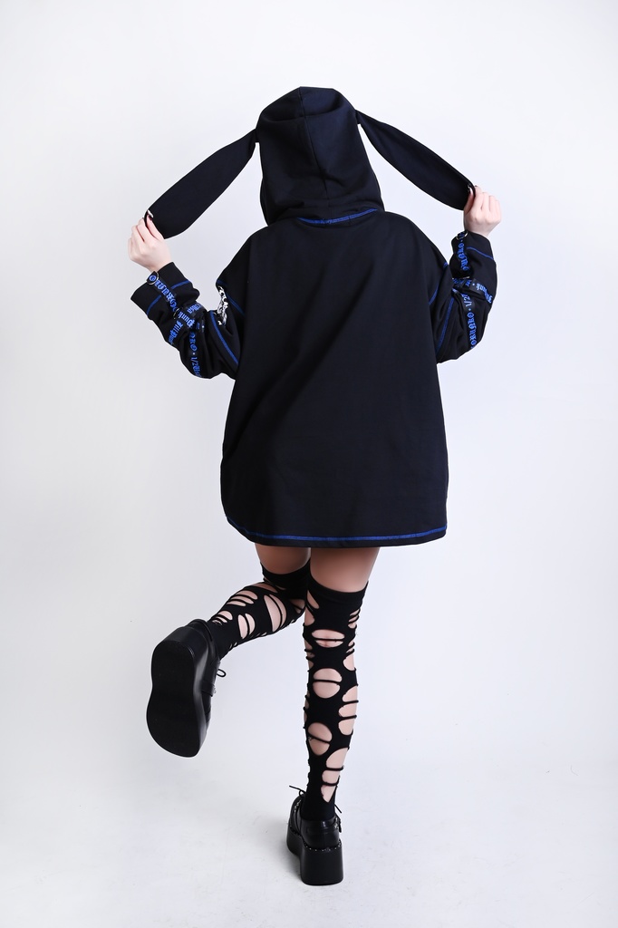 Jillpunk可愛いパンク ハロウィン 原宿系 派手かわ 20周年記念限定 ジョーカーうさぎ魔術師 取り外し可能袖 飾り縫い 2way兎耳 ゆったり長袖パーカー パンクメンズ レディースV系男女兼用ファッション秋葉系カッコいい