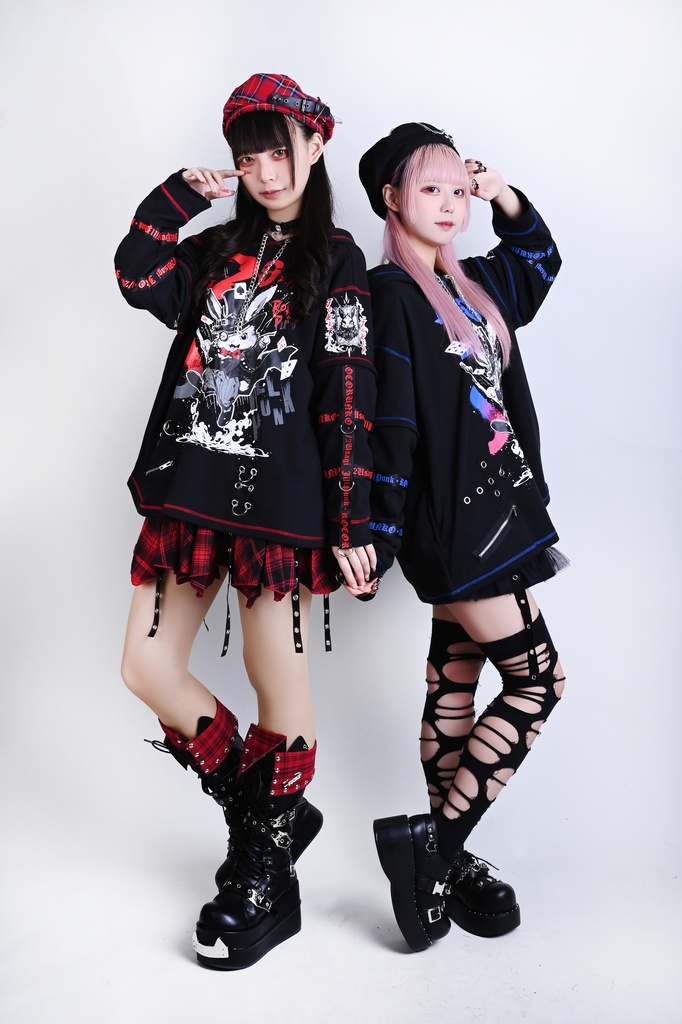 Jillpunk可愛いパンク ハロウィン 原宿系 派手かわ 20周年記念限定 ジョーカーうさぎ魔術師 取り外し可能袖 飾り縫い 2way兎耳 ゆったり長袖パーカー パンクメンズ レディースV系男女兼用ファッション秋葉系カッコいい