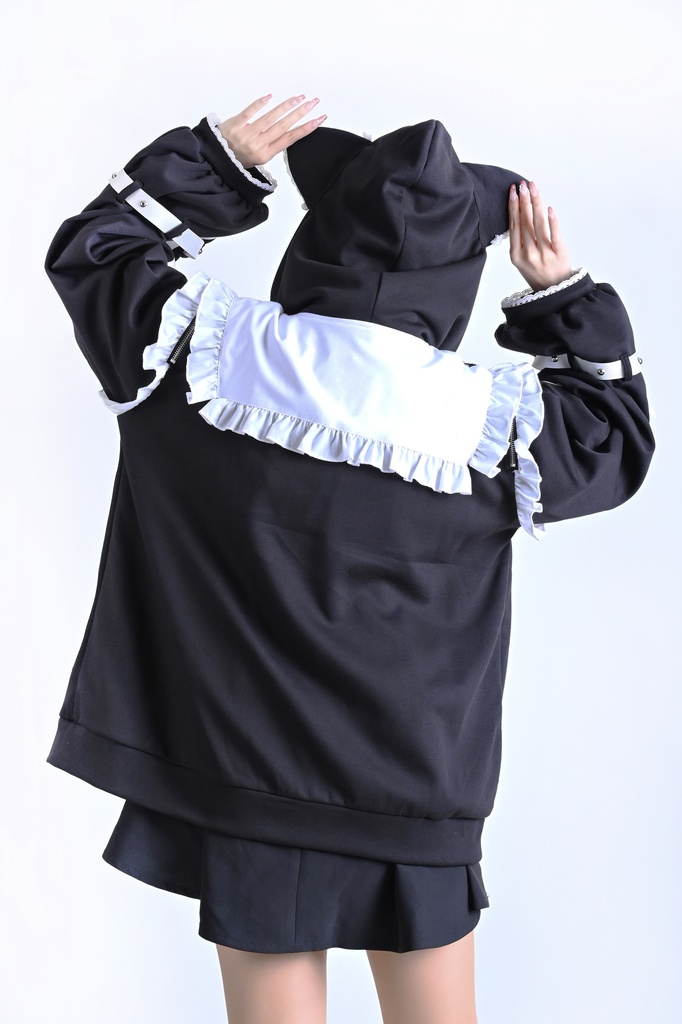 Jillpunkアニメ界隈 地雷系 水色系統 エンジェル猫ちゃん 派手カワ リボン ラインストーン 蝶ネクタイ付き 肩出し フリル ゆったり 猫耳長袖パーカー フード付きジャケット 美少女 オリジナル 天使可愛い おしゃれ ファッション 原宿系