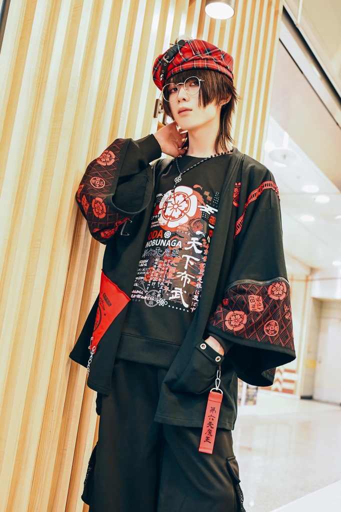 Jillpunk 和風モード 戦国武将物語 第六天魔王 織田信長 武将譚 家紋刺繡 取り除く可能袖 振袖現代甚平 和装ジャケット オリジナル メンズ レディー V系 カッコいい おしゃれ 男女兼用ファッション