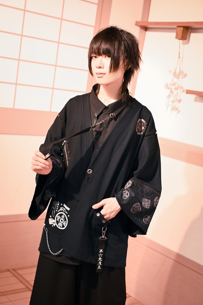 Jillpunk 和風モード 戦国武将物語 第六天魔王 織田信長 武将譚 家紋刺繡 取り除く可能袖 振袖現代甚平 和装ジャケット オリジナル メンズ レディー V系 カッコいい おしゃれ 男女兼用ファッション