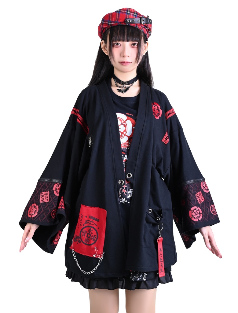 Jillpunk 和風モード 戦国武将物語 第六天魔王 織田信長 武将譚 家紋刺繡 取り除く可能袖 振袖現代甚平 和装ジャケット オリジナル メンズ レディー V系 カッコいい おしゃれ 男女兼用ファッション