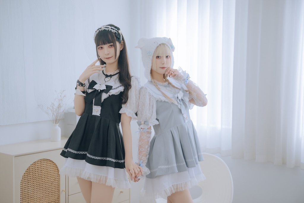 Jillpunk 量産型 地雷系 天使界隈 ロリータ 魔法少女 恋愛魔法使 蝶ネクタイ付き フリル 透けレース ハイネック 半袖セーラーワンピース シャツドレス オリジナル 姫系 可愛い おしゃれ ファッション萌え 秋葉原