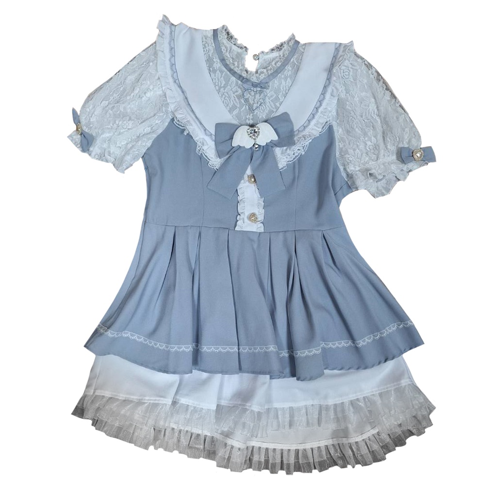 Jillpunk 量産型 地雷系 天使界隈 ロリータ 魔法少女 恋愛魔法使 蝶ネクタイ付き フリル 透けレース ハイネック 半袖セーラーワンピース シャツドレス オリジナル 姫系 可愛い おしゃれ ファッション萌え 秋葉原