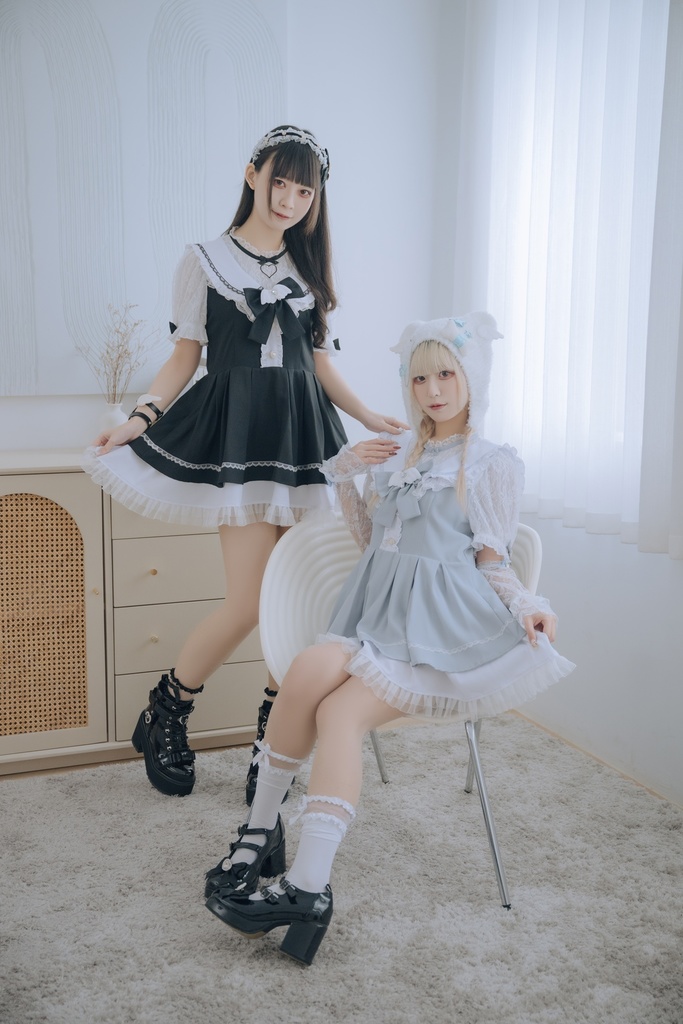 Jillpunk 量産型 地雷系 天使界隈 ロリータ 魔法少女 恋愛魔法使 蝶ネクタイ付き フリル 透けレース ハイネック 半袖セーラーワンピース シャツドレス オリジナル 姫系 可愛い おしゃれ ファッション萌え 秋葉原