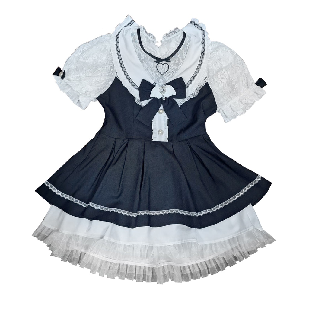 Jillpunk 量産型 地雷系 天使界隈 ロリータ 魔法少女 恋愛魔法使 蝶ネクタイ付き フリル 透けレース ハイネック 半袖セーラーワンピース シャツドレス オリジナル 姫系 可愛い おしゃれ ファッション萌え 秋葉原