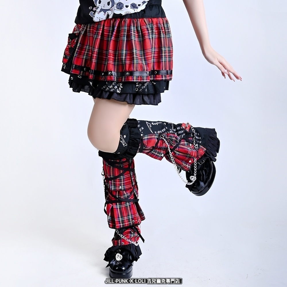 Jillpunk 恋の幻想日 NANA パンクロック バンギャ エモパンク タータンチェック柄 ウェストバッグ付き ティアード 2層ボリューム ショートスカート レッグウォーマーセット オリジナルスタイル レディーズ V系 おしゃれ カッコいい