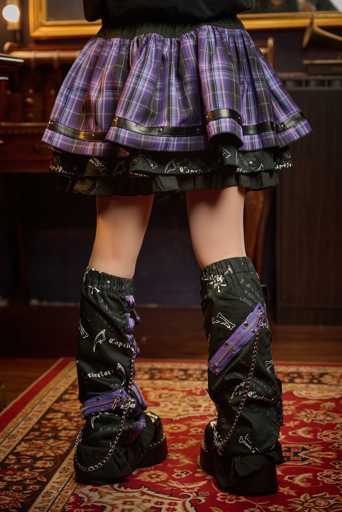 Jillpunk 恋の幻想日 NANA パンクロック バンギャ エモパンク タータンチェック柄 ウェストバッグ付き ティアード 2層ボリューム ショートスカート レッグウォーマーセット オリジナルスタイル レディーズ V系 おしゃれ カッコいい