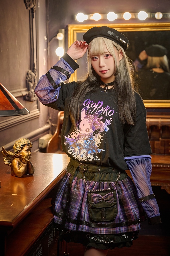 Jillpunk 恋の幻想日 NANA パンクロック バンギャ エモパンク タータンチェック柄 ウェストバッグ付き ティアード 2層ボリューム ショートスカート レッグウォーマーセット オリジナルスタイル レディーズ V系 おしゃれ カッコいい