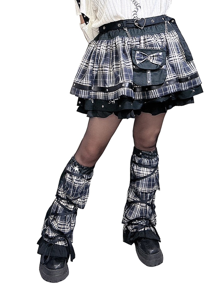 Jillpunk 恋の幻想日 NANA パンクロック バンギャ エモパンク タータンチェック柄 ウェストバッグ付き ティアード 2層ボリューム ショートスカート レッグウォーマーセット オリジナルスタイル レディーズ V系 おしゃれ カッコいい