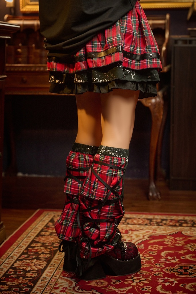 Jillpunk 恋の幻想日 NANA パンクロック バンギャ エモパンク タータンチェック柄 ウェストバッグ付き ティアード 2層ボリューム ショートスカート レッグウォーマーセット オリジナルスタイル レディーズ V系 おしゃれ カッコいい