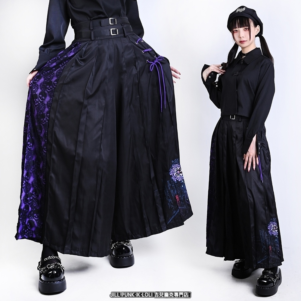 Jillpunk和風モード チャイナ風 曼珠沙華彼岸花 浪人侍 ドレープ袴 ゆるい ドクロレース タッセル付き ワイド バギー剣道パンツ プリーツロング丈ズボン オリジナルパンク メンズ レディース V系 秋葉系 おしゃれ ヴィジュアル系