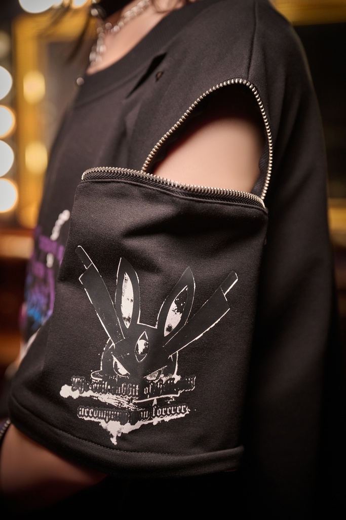 Jillpunk 可愛いパンク パラサイト兎 パンクロック ボーダー タータンチェック柄 漁網メッシュ ダメージ加工 ゆったり 取り外し可能な袖 長袖Tシャツ カットソー オリジナル メンズ レディー V系 おしゃれ カッコいい 男女兼用