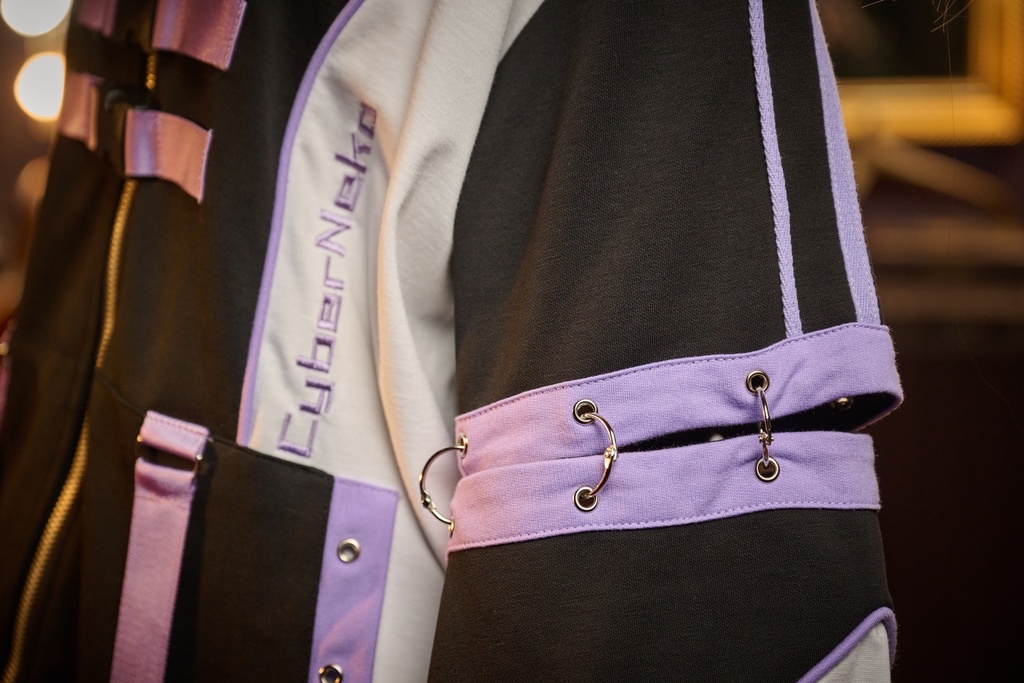 Jillpunk アニメ界隈 サバゲー テック 電脳サイバー サイバー猫 サブカル 水色 二次コン パステル色ベルト 取り外し可能な袖 ゆったり 猫耳長袖パーカー フード付きジャケット オリジナル 可愛いい 男女兼用カッコいい おしゃれ