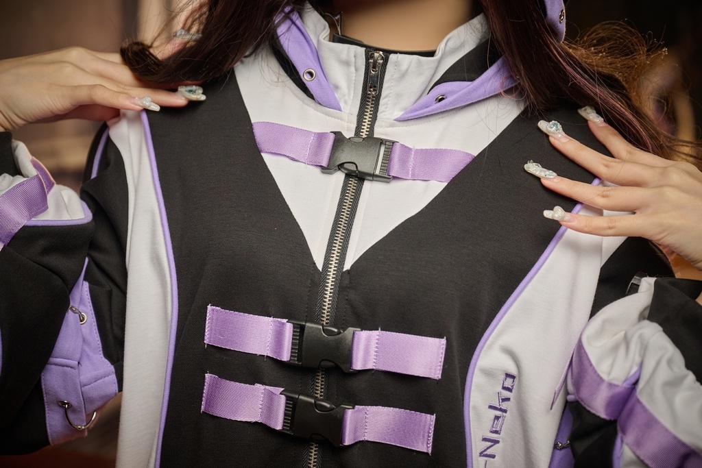 Jillpunk アニメ界隈 サバゲー テック 電脳サイバー サイバー猫 サブカル 水色 二次コン パステル色ベルト 取り外し可能な袖 ゆったり 猫耳長袖パーカー フード付きジャケット オリジナル 可愛いい 男女兼用カッコいい おしゃれ