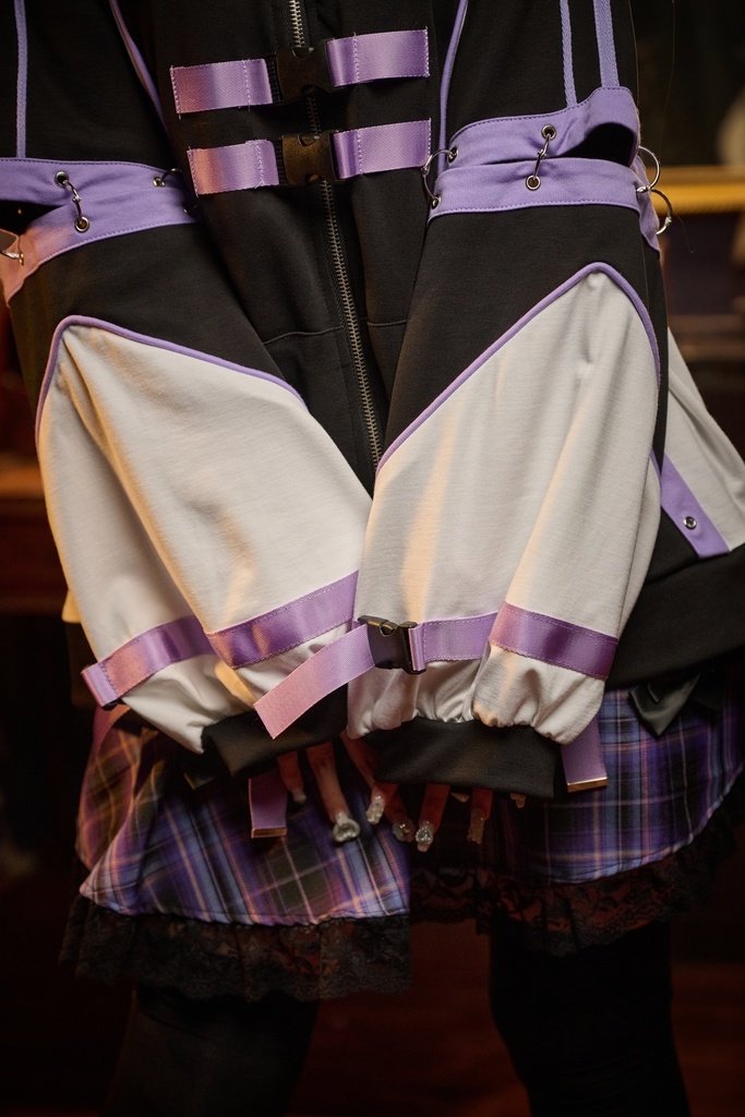 Jillpunk アニメ界隈 サバゲー テック 電脳サイバー サイバー猫 サブカル 水色 二次コン パステル色ベルト 取り外し可能な袖 ゆったり 猫耳長袖パーカー フード付きジャケット オリジナル 可愛いい 男女兼用カッコいい おしゃれ