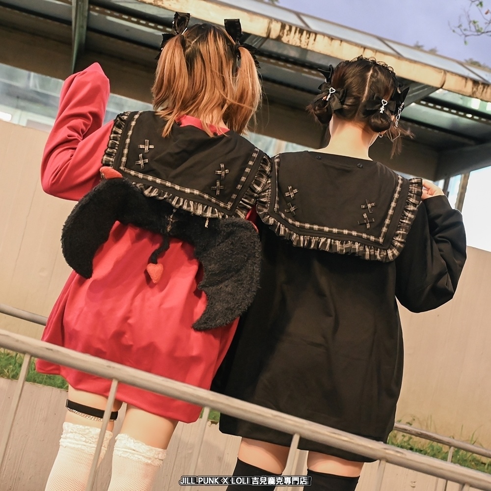 Jillpunk 和洋折衷 ヤンキーJK ゴシック ブリティッシュ系 シャンデリア晩宴 地雷系 タータン柄 取り外し可能なカラー 蝶ネクタイ付き 飾りチャック セーラー服 長袖カットソー 男女兼用 オリジナル メンズ レディー 男女兼用ファッション