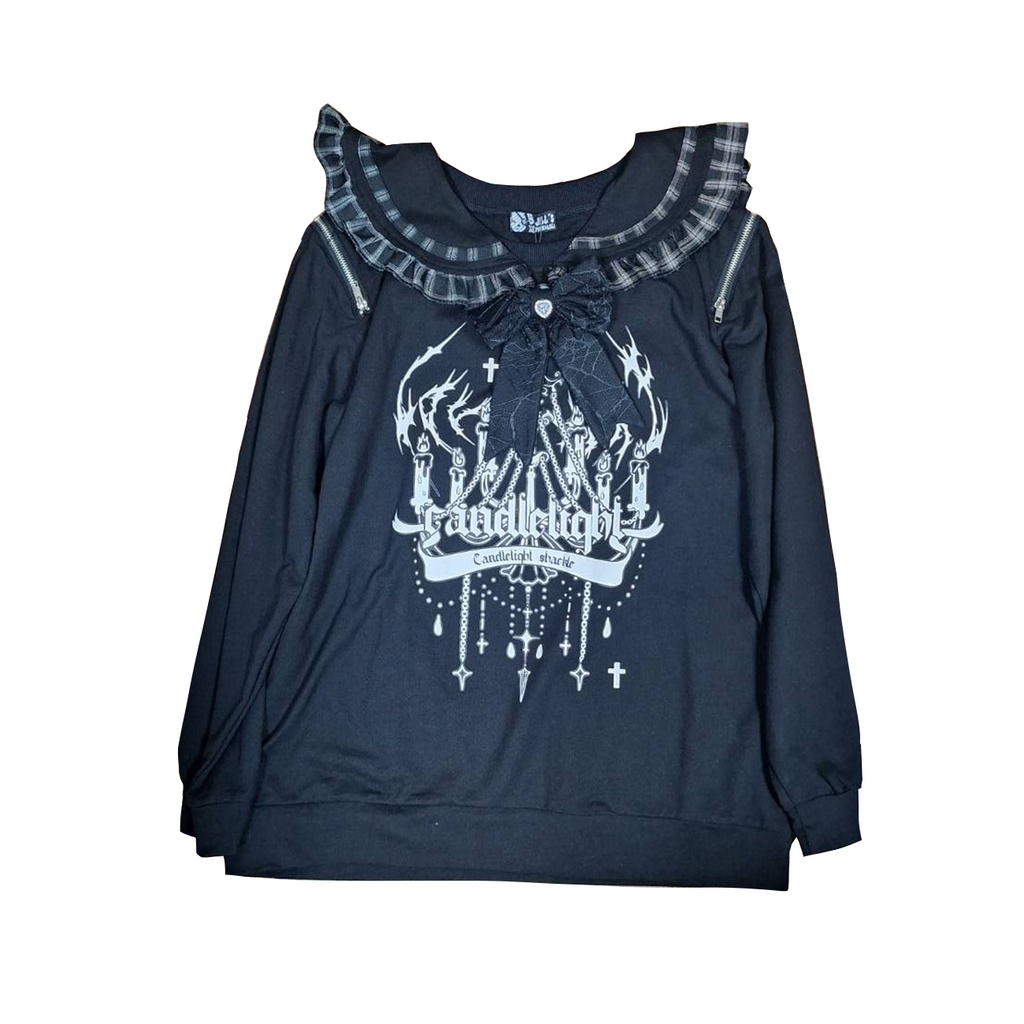 Jillpunk 和洋折衷 ヤンキーJK ゴシック ブリティッシュ系 シャンデリア晩宴 地雷系 タータン柄 取り外し可能なカラー 蝶ネクタイ付き 飾りチャック セーラー服 長袖カットソー 男女兼用 オリジナル メンズ レディー 男女兼用ファッション