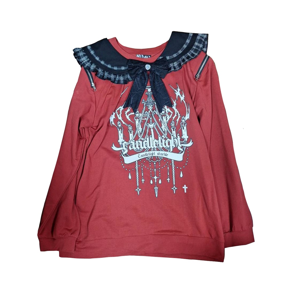 Jillpunk 和洋折衷 ヤンキーJK ゴシック ブリティッシュ系 シャンデリア晩宴 地雷系 タータン柄 取り外し可能なカラー 蝶ネクタイ付き 飾りチャック セーラー服 長袖カットソー 男女兼用 オリジナル メンズ レディー 男女兼用ファッション