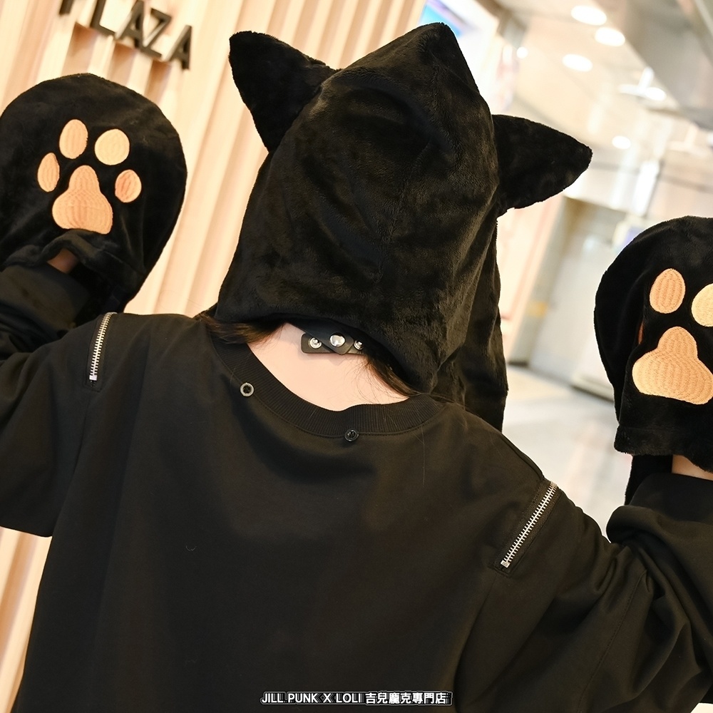 Jillpunk芝麻コラボ お宅 ニ次コン エジプト神話ベビー バステト猫の女神 フード付き 総柄裏地 肉球刺繍 ふわもこスカーフ 手袋マフラー オリジナル メンズ レディーズ おしゃれ 男女兼用 ファッション 秋葉系 可愛い 猫系