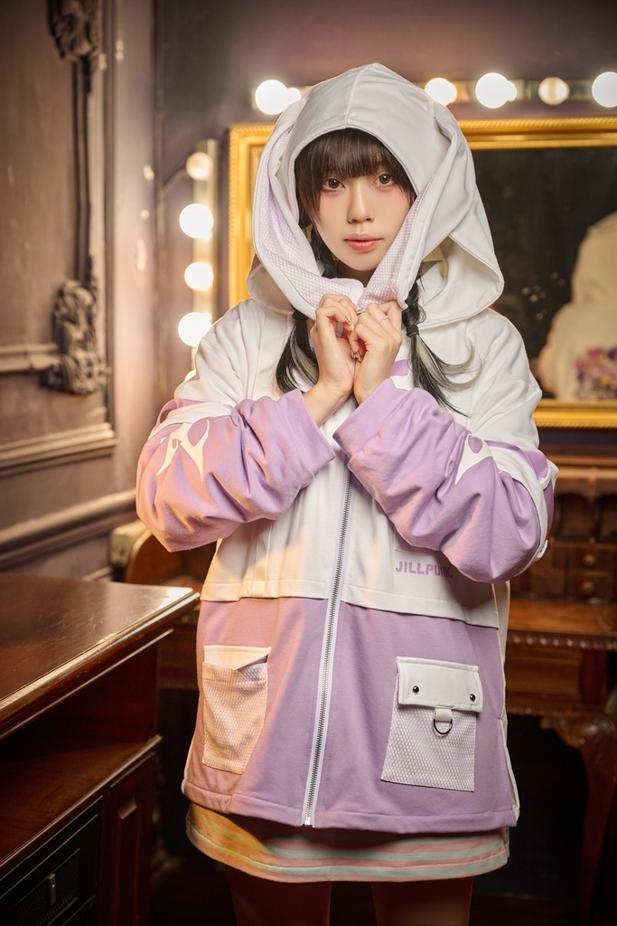 Jillpunk 20周年限定 お宅 アニメ界隈 台湾画師空罐王コラボ ワークスペック 重ね着風 ゆったり 兎耳パーカー メッシュカーゴポケット フード付きジャケット オリジナルメンズ レディー おしゃれ 男女兼用ファッション秋葉系