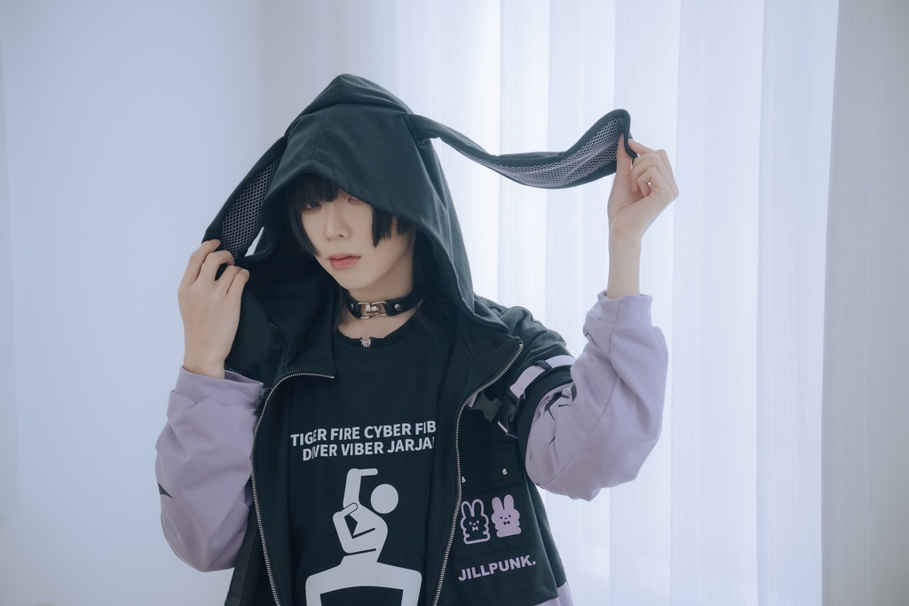 Jillpunk 20周年限定 お宅 アニメ界隈 台湾画師空罐王コラボ ワークスペック 重ね着風 ゆったり 兎耳パーカー メッシュカーゴポケット フード付きジャケット オリジナルメンズ レディー おしゃれ 男女兼用ファッション秋葉系