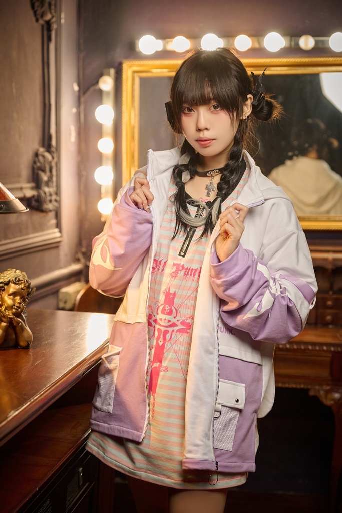 Jillpunk 20周年限定 お宅 アニメ界隈 台湾画師空罐王コラボ ワークスペック 重ね着風 ゆったり 兎耳パーカー メッシュカーゴポケット フード付きジャケット オリジナルメンズ レディー おしゃれ 男女兼用ファッション秋葉系