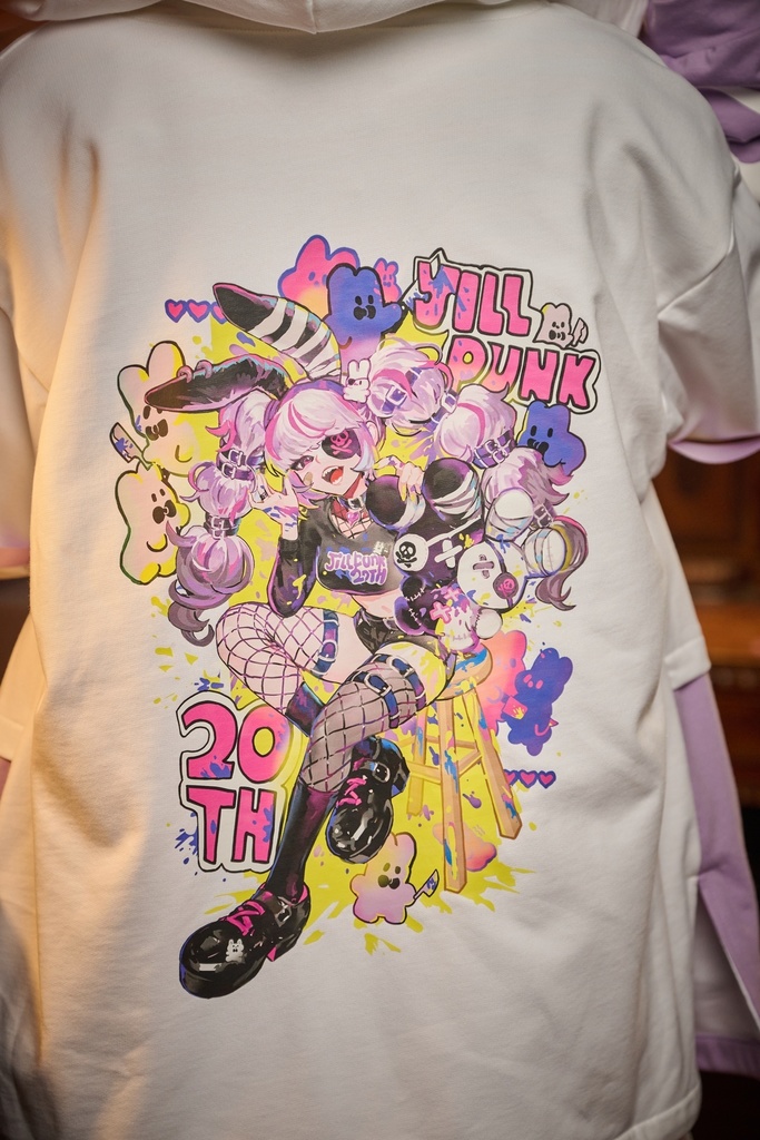 Jillpunk 20周年限定 お宅 アニメ界隈 台湾画師空罐王コラボ ワークスペック 重ね着風 ゆったり 兎耳パーカー メッシュカーゴポケット フード付きジャケット オリジナルメンズ レディー おしゃれ 男女兼用ファッション秋葉系