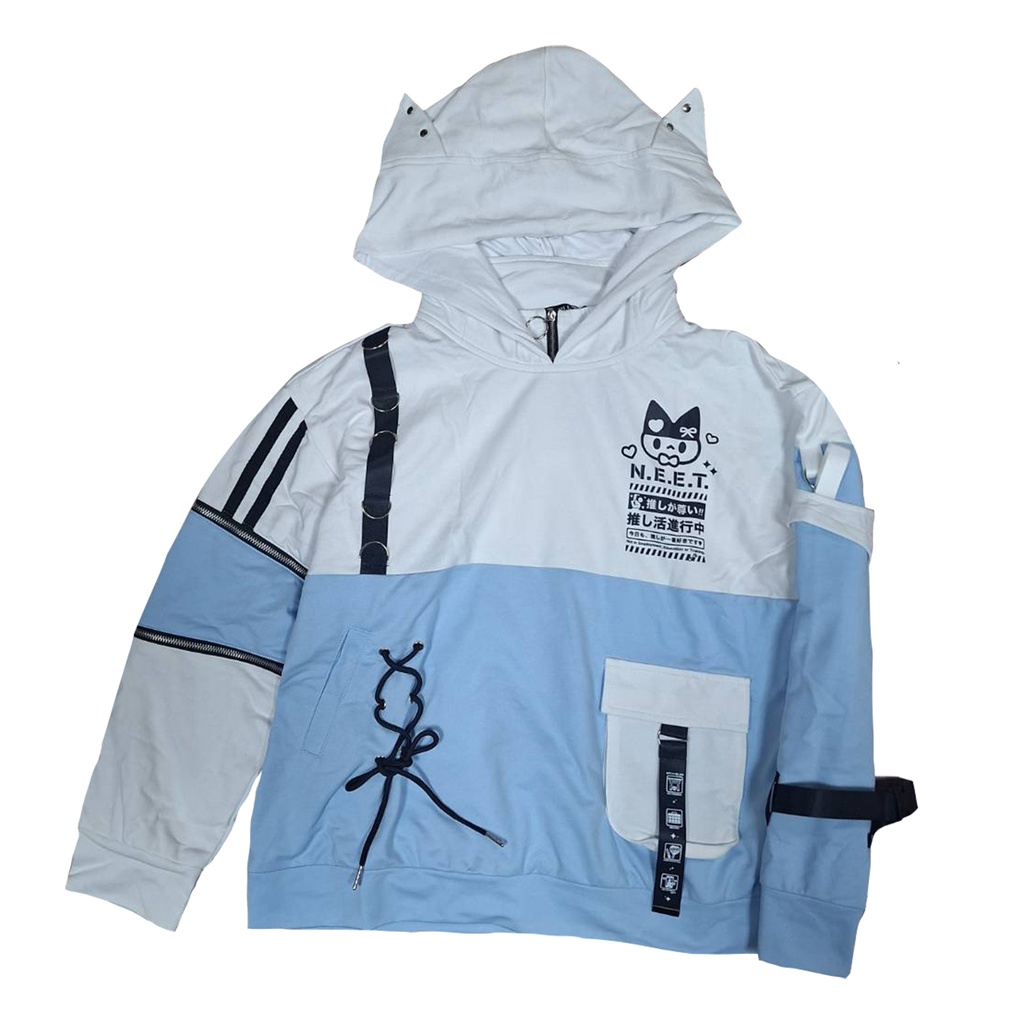 Jillpunk可愛い お宅界隈 アニメ ニ次コン 推し活ねこ NEET 自宅警備員 カーゴポケット色相配色 工業風 ハイネック 猫耳 ゆったり長袖 パーカー オリジナル メンズ レディーズ おしゃれ 男女兼用 ファッション 秋葉系