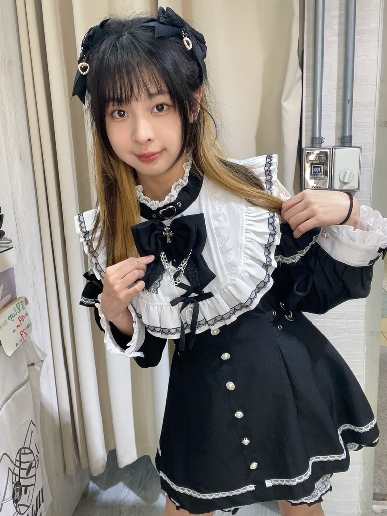 Jillpunk 量産型 地雷系 天使界隈 ロリータ 着せ替え人形 蝶ネクタイ付き フリル 透けレース 長袖 セーラーワンピース シャツドレス ショーパンセット オリジナル 姫系 可愛い おしゃれ ファッション萌え 秋葉原