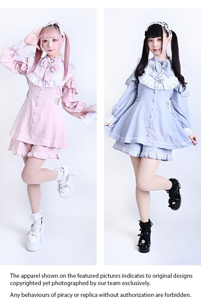 Jillpunk 量産型 地雷系 天使界隈 ロリータ 着せ替え人形 蝶ネクタイ付き フリル 透けレース 長袖 セーラーワンピース シャツドレス ショーパンセット オリジナル 姫系 可愛い おしゃれ ファッション萌え 秋葉原