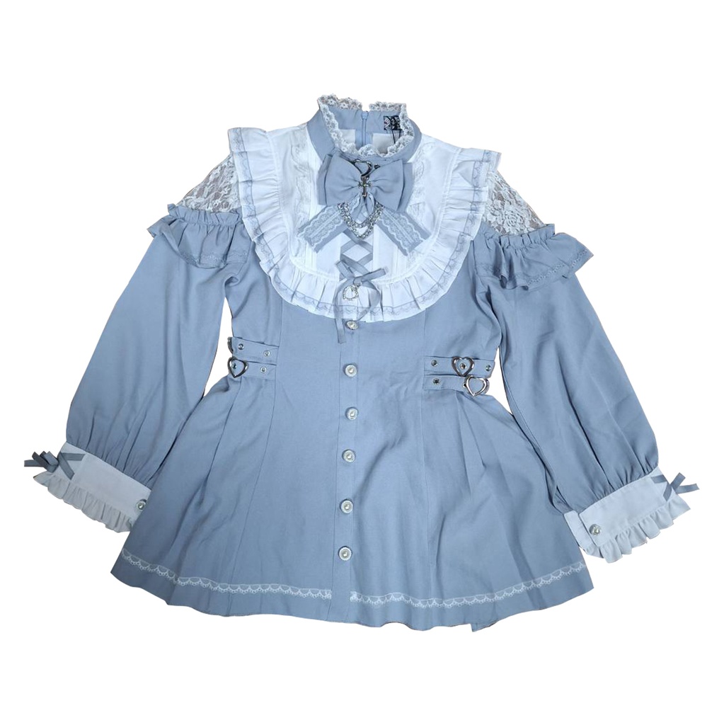 Jillpunk 量産型 地雷系 天使界隈 ロリータ 着せ替え人形 蝶ネクタイ付き フリル 透けレース 長袖 セーラーワンピース シャツドレス ショーパンセット オリジナル 姫系 可愛い おしゃれ ファッション萌え 秋葉原