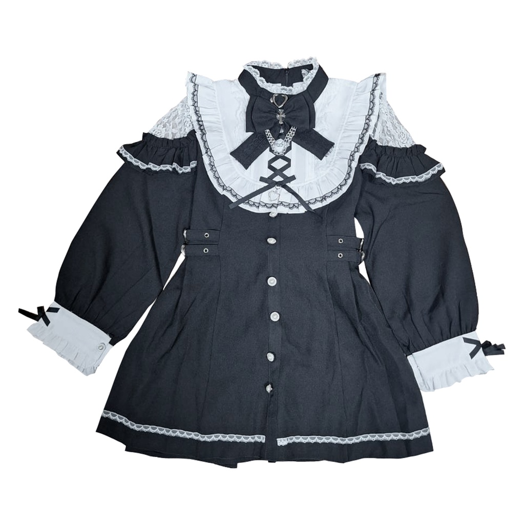 Jillpunk 量産型 地雷系 天使界隈 ロリータ 着せ替え人形 蝶ネクタイ付き フリル 透けレース 長袖 セーラーワンピース シャツドレス ショーパンセット オリジナル 姫系 可愛い おしゃれ ファッション萌え 秋葉原