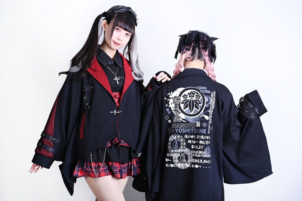 Jillpunk 和風モード 戦国武将物語 牛若丸源義經 武将譚 家紋刺繡 スーツ襟 和洋折衷 振袖現代羽織 和装ジャケット オリジナル メンズ レディー V系 カッコいい おしゃれ 男女兼用ファッション