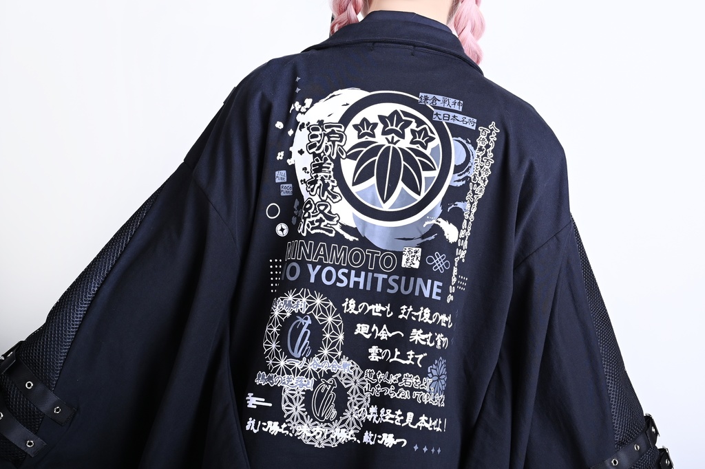 Jillpunk 和風モード 戦国武将物語 牛若丸源義經 武将譚 家紋刺繡 スーツ襟 和洋折衷 振袖現代羽織 和装ジャケット オリジナル メンズ レディー V系 カッコいい おしゃれ 男女兼用ファッション