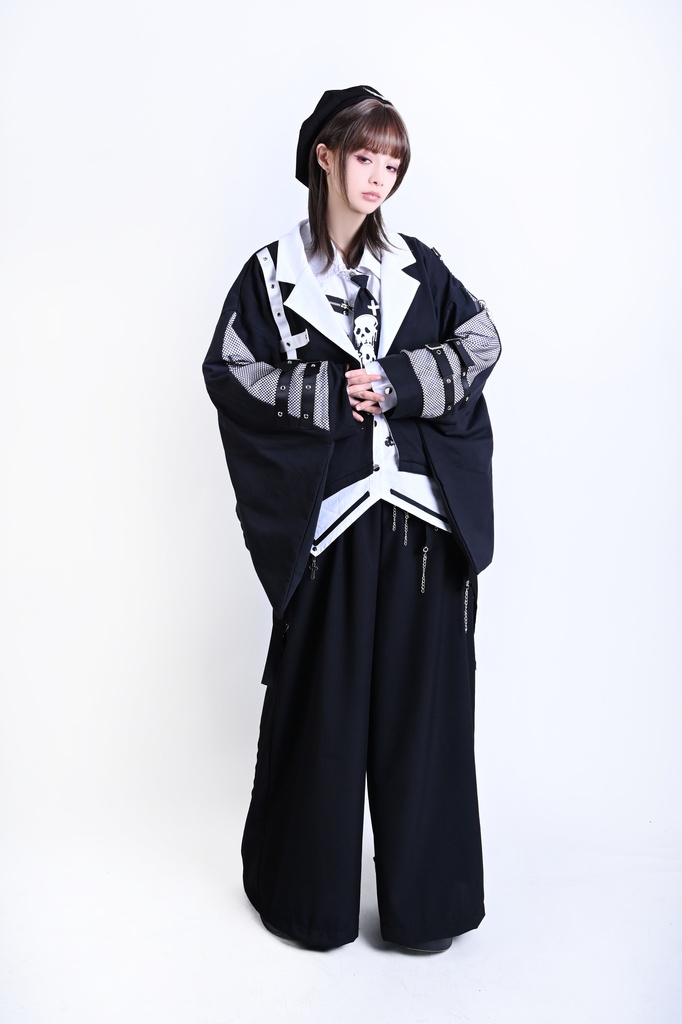 Jillpunk 和風モード 戦国武将物語 牛若丸源義經 武将譚 家紋刺繡 スーツ襟 和洋折衷 振袖現代羽織 和装ジャケット オリジナル メンズ レディー V系 カッコいい おしゃれ 男女兼用ファッション