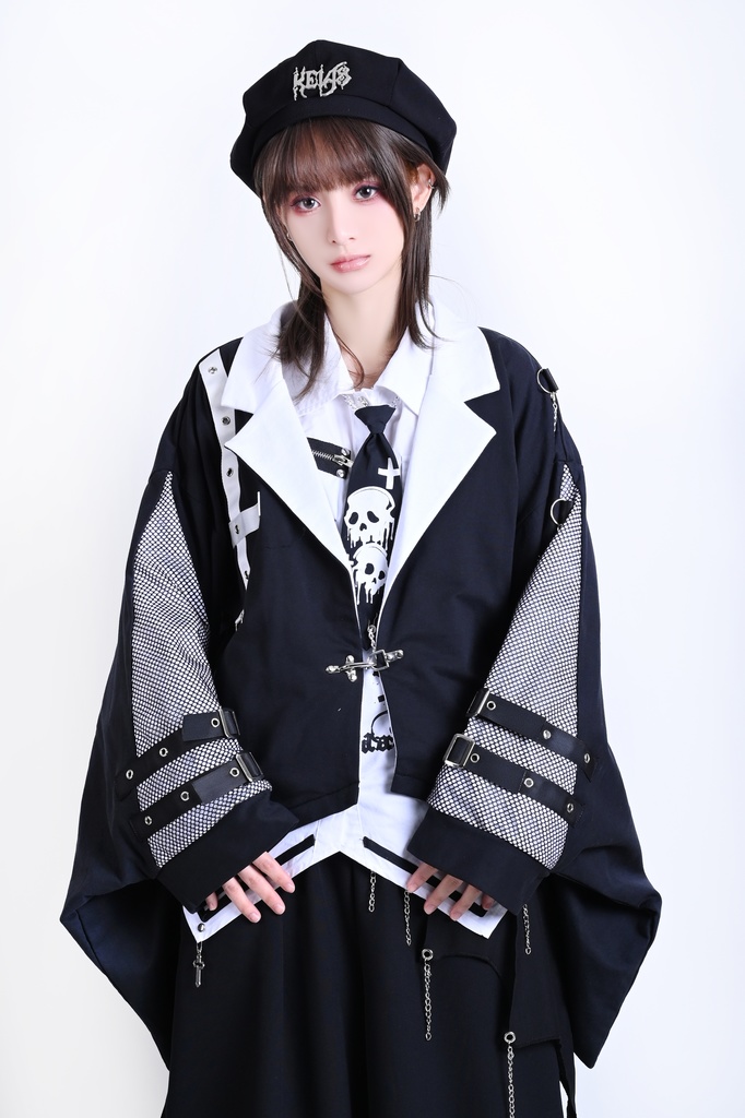 Jillpunk 和風モード 戦国武将物語 牛若丸源義經 武将譚 家紋刺繡 スーツ襟 和洋折衷 振袖現代羽織 和装ジャケット オリジナル メンズ レディー V系 カッコいい おしゃれ 男女兼用ファッション