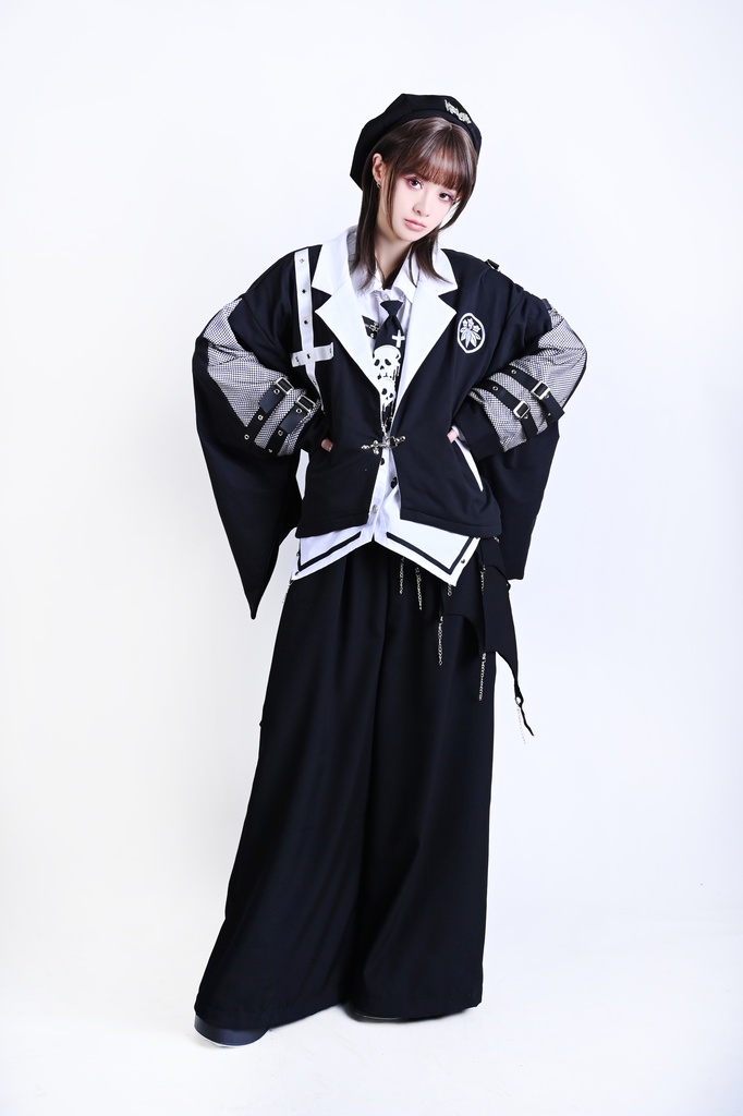 Jillpunk 和風モード 戦国武将物語 牛若丸源義經 武将譚 家紋刺繡 スーツ襟 和洋折衷 振袖現代羽織 和装ジャケット オリジナル メンズ レディー V系 カッコいい おしゃれ 男女兼用ファッション