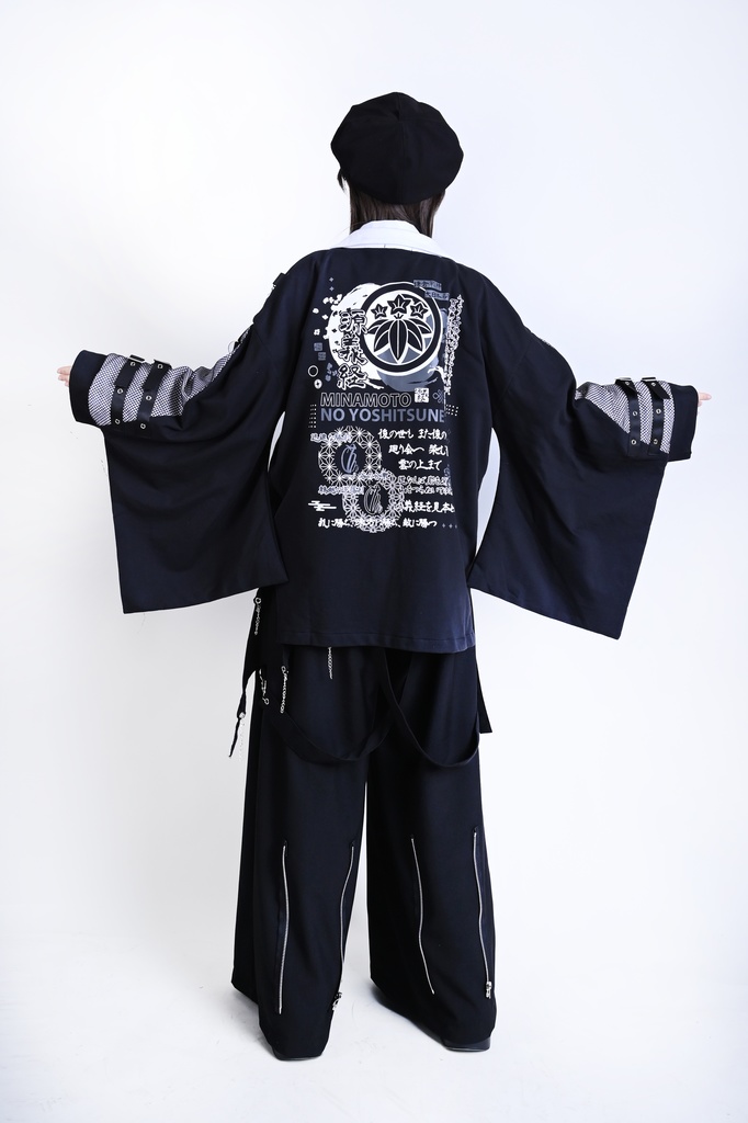 Jillpunk 和風モード 戦国武将物語 牛若丸源義經 武将譚 家紋刺繡 スーツ襟 和洋折衷 振袖現代羽織 和装ジャケット オリジナル メンズ レディー V系 カッコいい おしゃれ 男女兼用ファッション