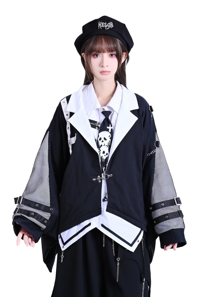 Jillpunk 和風モード 戦国武将物語 牛若丸源義經 武将譚 家紋刺繡 スーツ襟 和洋折衷 振袖現代羽織 和装ジャケット オリジナル メンズ レディー V系 カッコいい おしゃれ 男女兼用ファッション