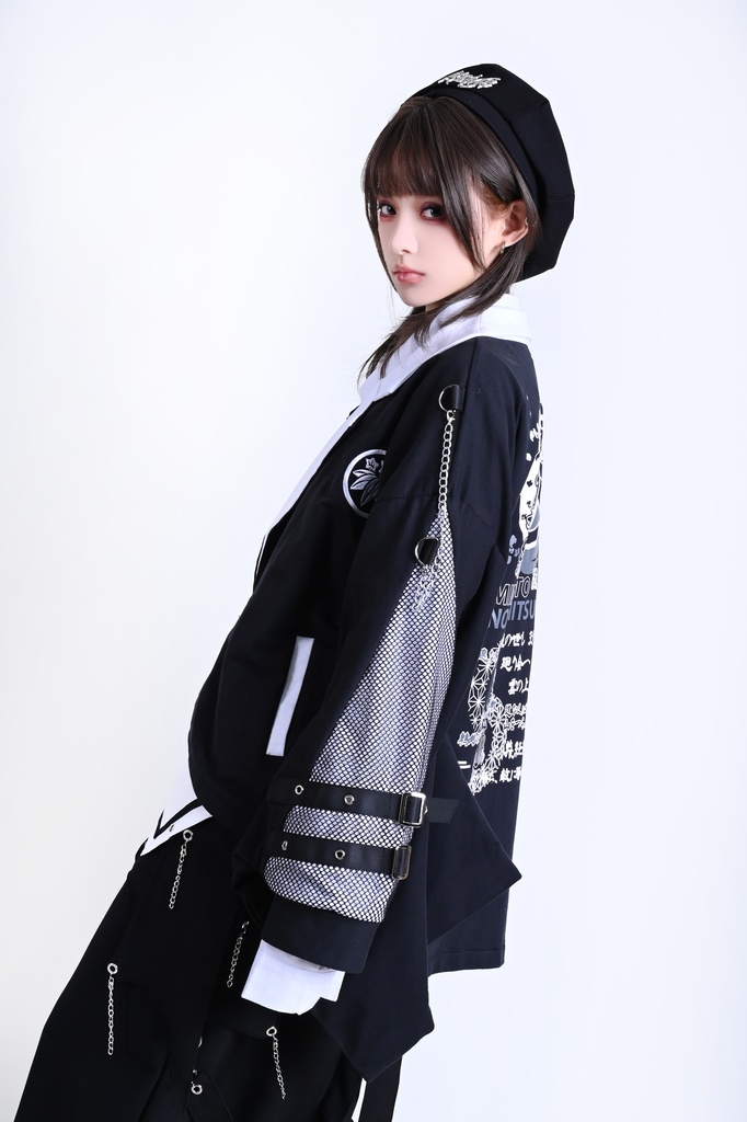 Jillpunk 和風モード 戦国武将物語 牛若丸源義經 武将譚 家紋刺繡 スーツ襟 和洋折衷 振袖現代羽織 和装ジャケット オリジナル メンズ レディー V系 カッコいい おしゃれ 男女兼用ファッション