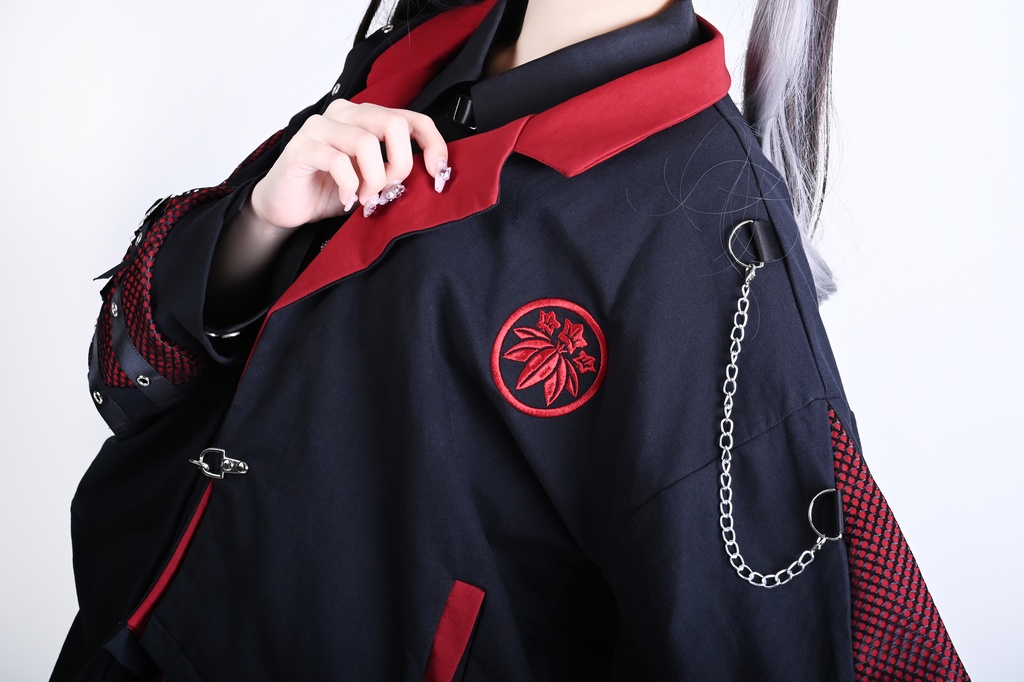 Jillpunk 和風モード 戦国武将物語 牛若丸源義經 武将譚 家紋刺繡 スーツ襟 和洋折衷 振袖現代羽織 和装ジャケット オリジナル メンズ レディー V系 カッコいい おしゃれ 男女兼用ファッション