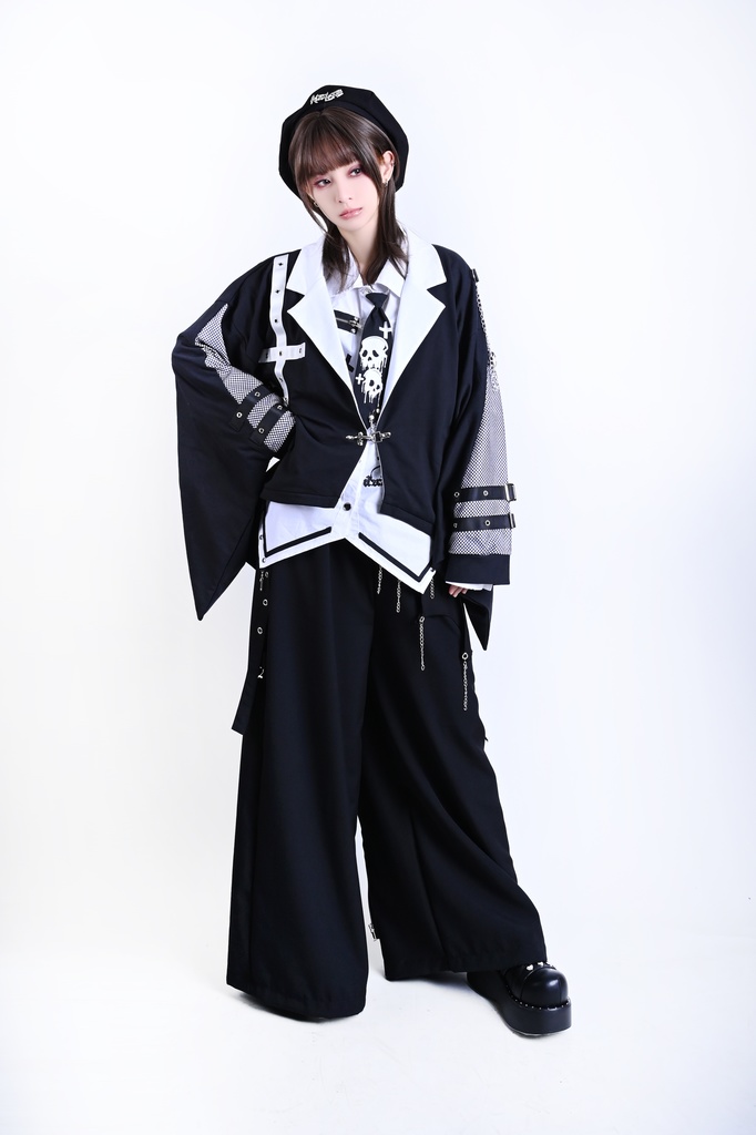 Jillpunk 和風モード 戦国武将物語 牛若丸源義經 武将譚 家紋刺繡 スーツ襟 和洋折衷 振袖現代羽織 和装ジャケット オリジナル メンズ レディー V系 カッコいい おしゃれ 男女兼用ファッション