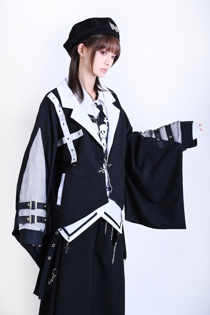 Jillpunk 和風モード 戦国武将物語 牛若丸源義經 武将譚 家紋刺繡 スーツ襟 和洋折衷 振袖現代羽織 和装ジャケット オリジナル メンズ レディー V系 カッコいい おしゃれ 男女兼用ファッション