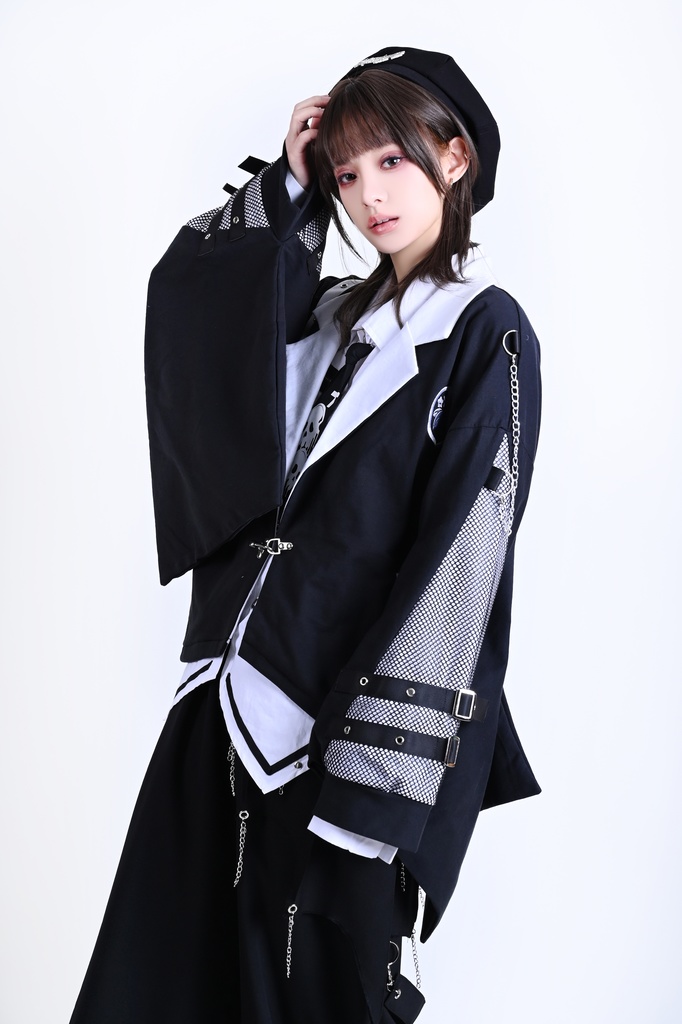 Jillpunk 和風モード 戦国武将物語 牛若丸源義經 武将譚 家紋刺繡 スーツ襟 和洋折衷 振袖現代羽織 和装ジャケット オリジナル メンズ レディー V系 カッコいい おしゃれ 男女兼用ファッション