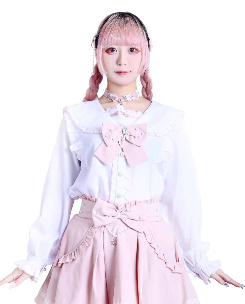 Jillpunk 量産型 茶会願い 地雷系 水色系統 ロリータ 蝶ネクタイ付き フリル セーラー服 リボン 長袖シャツ イミテーションパール ビーズハイウェスト ショートスカート オリジナル 姫系 可愛い おしゃれ ファッション萌え 秋葉原