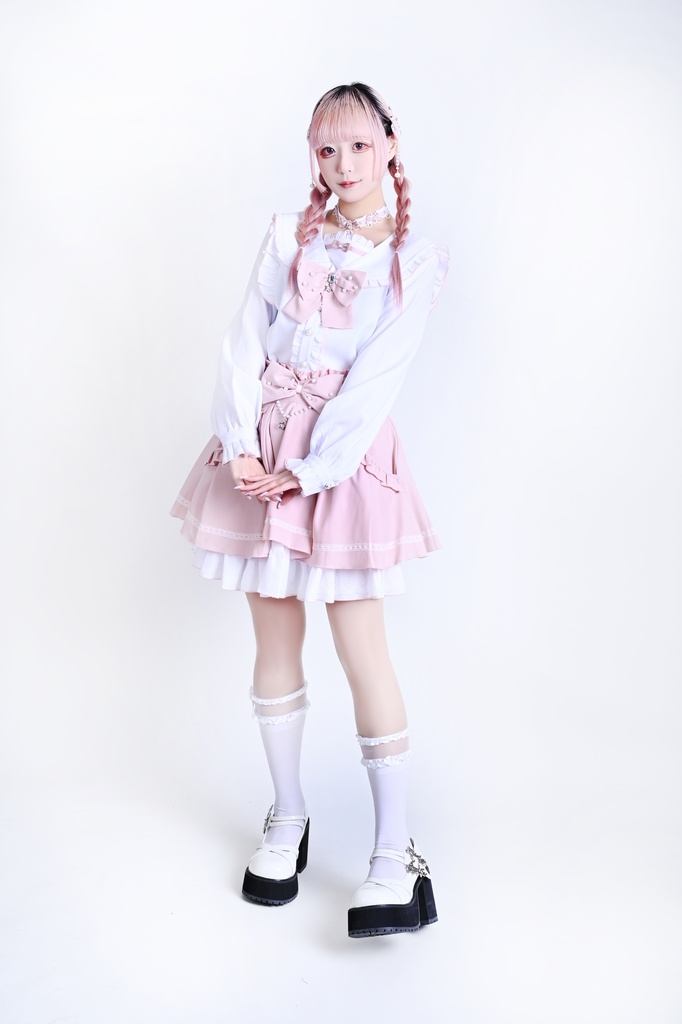 Jillpunk 量産型 茶会願い 地雷系 水色系統 ロリータ 蝶ネクタイ付き フリル セーラー服 リボン 長袖シャツ イミテーションパール ビーズハイウェスト ショートスカート オリジナル 姫系 可愛い おしゃれ ファッション萌え 秋葉原