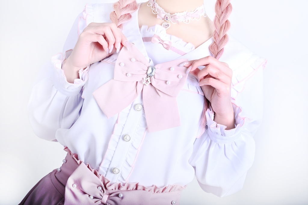 Jillpunk 量産型 茶会願い 地雷系 水色系統 ロリータ 蝶ネクタイ付き フリル セーラー服 リボン 長袖シャツ イミテーションパール ビーズハイウェスト ショートスカート オリジナル 姫系 可愛い おしゃれ ファッション萌え 秋葉原