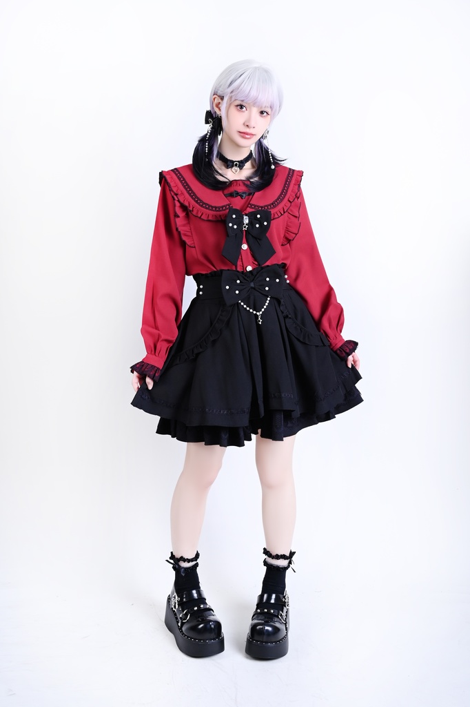 Jillpunk 量産型 茶会願い 地雷系 水色系統 ロリータ 蝶ネクタイ付き フリル セーラー服 リボン 長袖シャツ イミテーションパール ビーズハイウェスト ショートスカート オリジナル 姫系 可愛い おしゃれ ファッション萌え 秋葉原